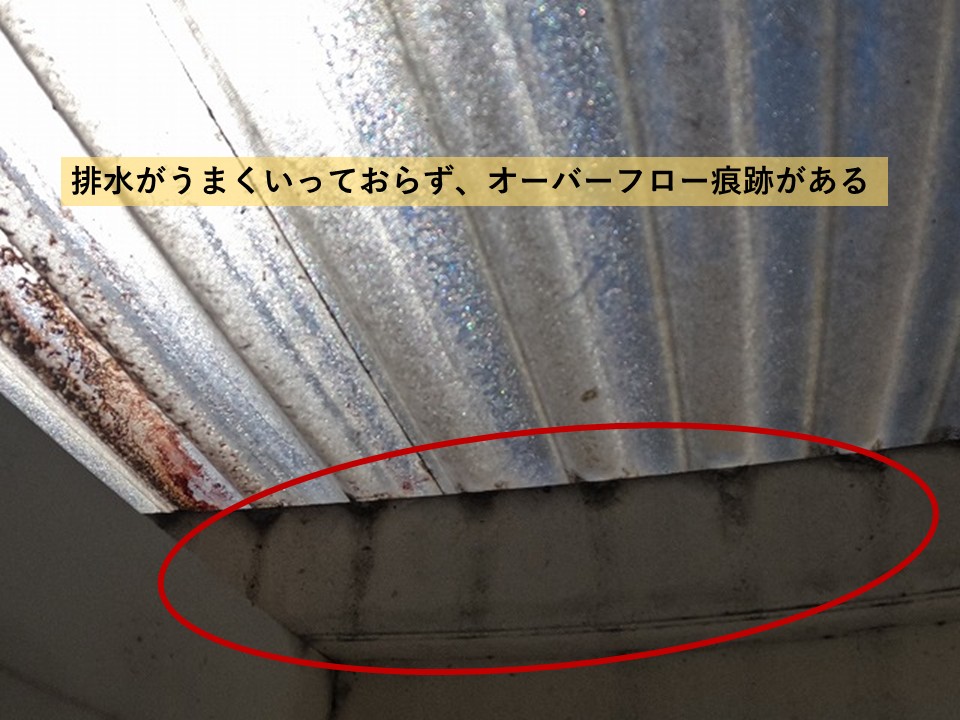 ポリカの屋根の樋の排水不良